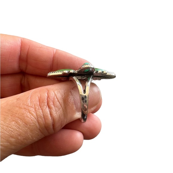 Green and Turquoise Stone Silver Ring - Picture 4 of 6